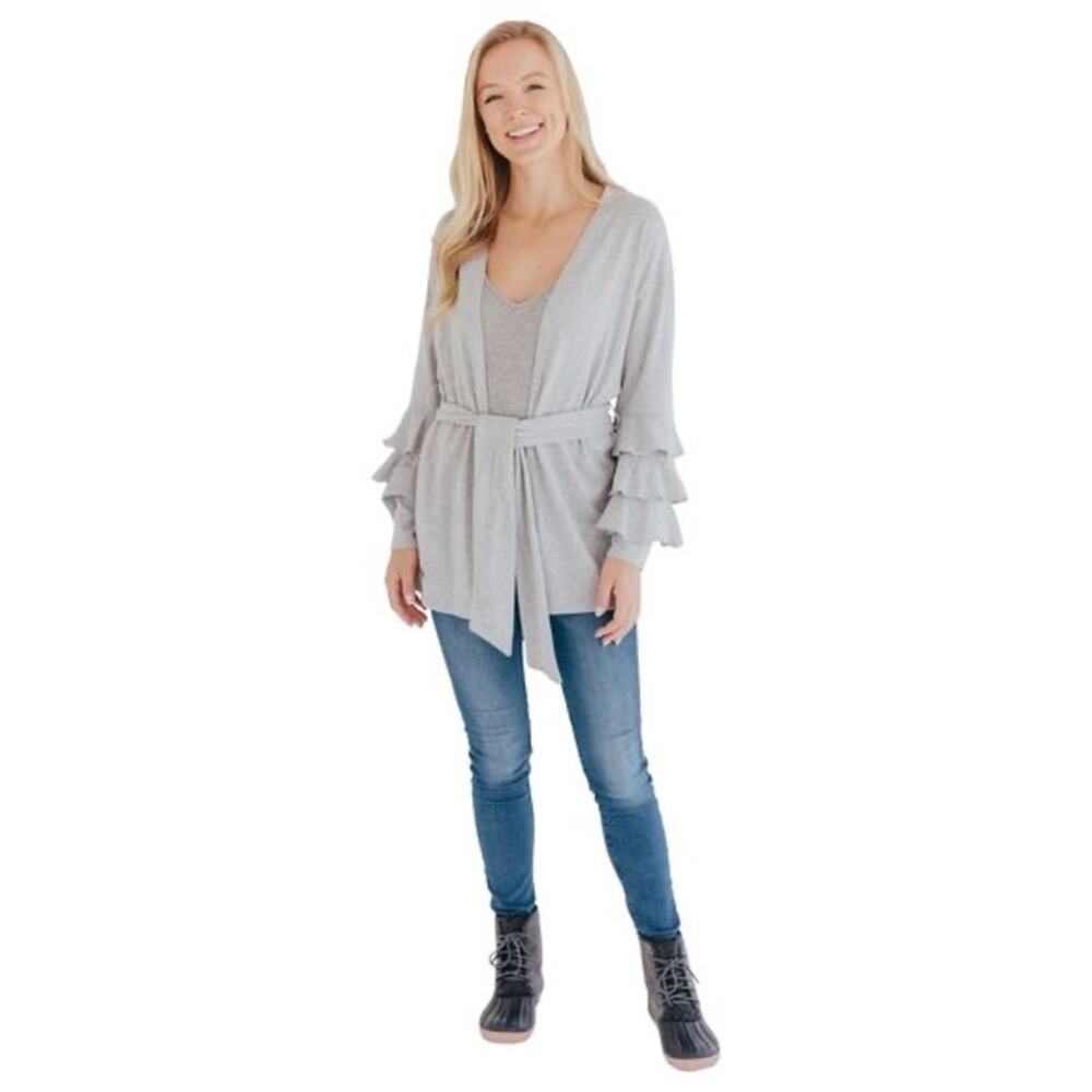 Simply Southern Gray Ruffle Sleeve Cardigan XXL EUC Cozy Comfy Preppy Lagenlook